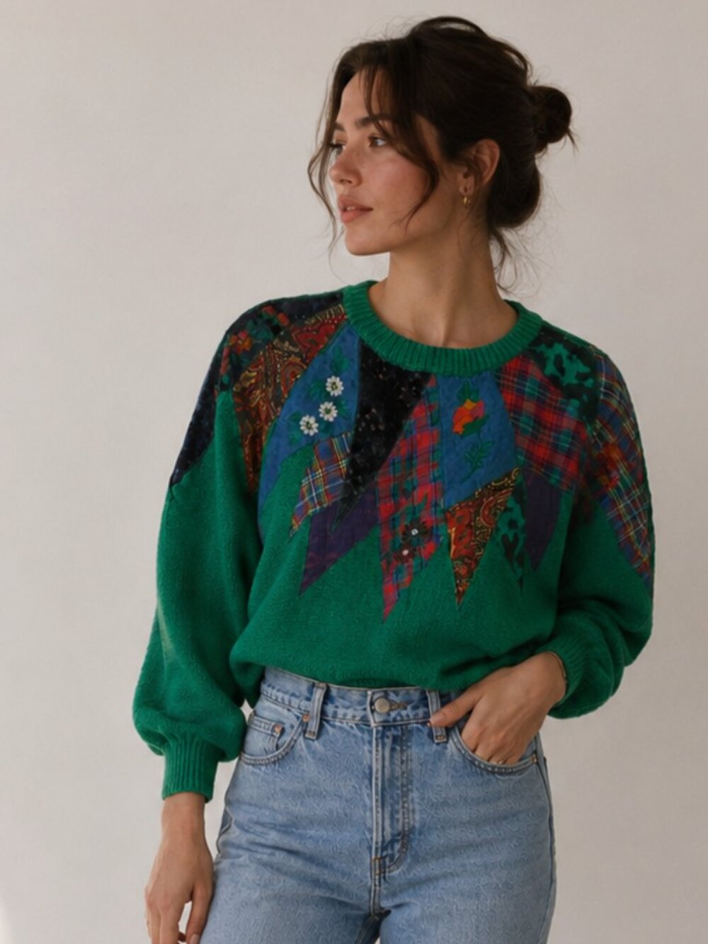 Vintage Knitted Patchwork Sweater [Petite]